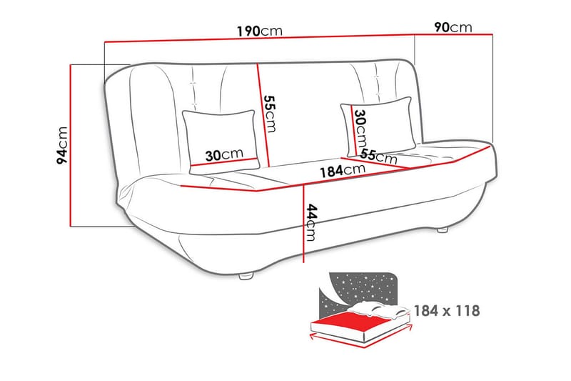 Bäddsoffa Pinto - Röd - Möbler - Soffa - Bäddsoffa