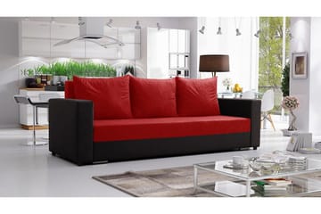 Banaso 3-sits Längsbäddad Bäddsoffa 130x200 cm med Förvaring i Sammet - Röd|Svart - Möbler - Soffa - Bäddsoffa