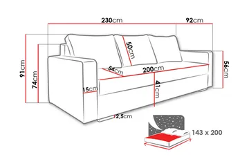 Beno 3-sits Längsbäddad Bäddsoffa 143x200 cm med Förvaring i Tyg - Brun - Möbler - Soffa - Bäddsoffa