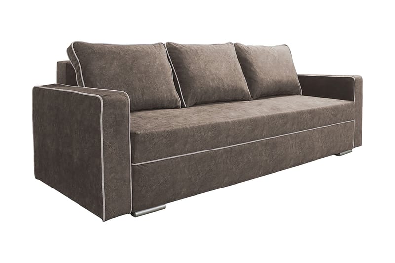 Beno 3-sits Längsbäddad Bäddsoffa 143x200 cm med Förvaring i Tyg, Brun