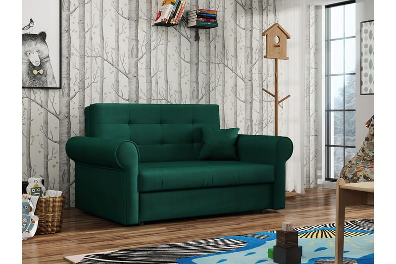 Bensbyn 2-sits Bäddbar Rektangulär Bäddsoffa i Tyg med Rullarmstöd - Grön - Möbler - Soffa - Bäddsoffa
