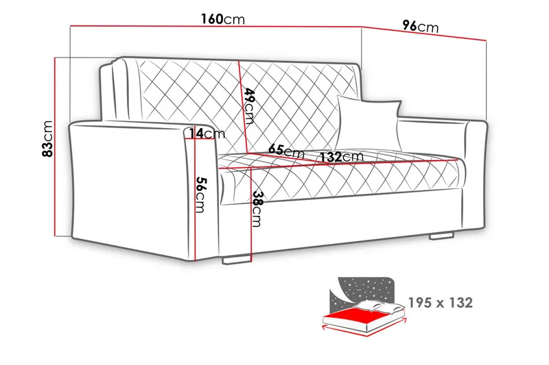 Bensbyn 2-sits Bäddsoffa 132x196 cm Bäddbar Diamantquiltad i Tyg - Grå - Möbler - Soffa - Bäddsoffa