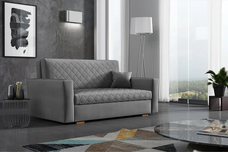Bensbyn 2-sits Bäddsoffa 132x196 cm Bäddbar Diamantquiltad i Tyg - Grå - Möbler - Soffa - Bäddsoffa