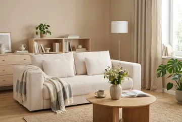 Bergen Extra djup 3-sits Bäddsoffa med Bäddmadrass i Polyesterskum Vändbar Sommar- & Vintersida och Tvättbar klädsel - Beige - Möbler - Soffa - Bäddsoffa