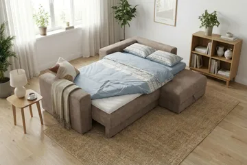 Bergen Extra djup 3-sits Bäddsoffa med Divan och Bäddmadrass i Polyesterskum och Tvättbar klädsel - Brun - Möbler - Soffa - Bäddsoffa