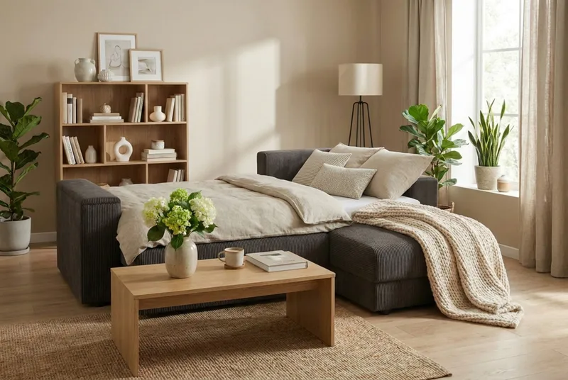 Bergen Extra Djup 3-sits Bäddsoffa med vändbar divan och förvaring i manchester - Taupe - Möbler - Soffa - Bäddsoffa