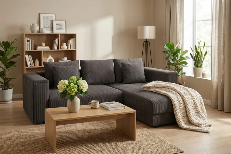 Bergen Extra Djup 3-sits Bäddsoffa med vändbar divan och förvaring i manchester - Taupe - Möbler - Soffa - Bäddsoffa