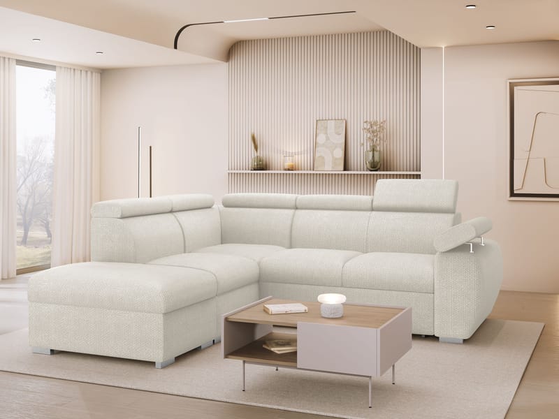Binche 4-sits Bäddsoffa schäslong vänster med förvaring - Beige - Möbler - Soffa - Bäddsoffa