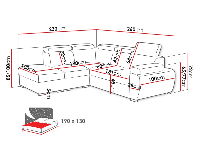Binche 4-sits Bäddsoffa schäslong vänster med förvaring - Beige - Möbler - Soffa - Bäddsoffa