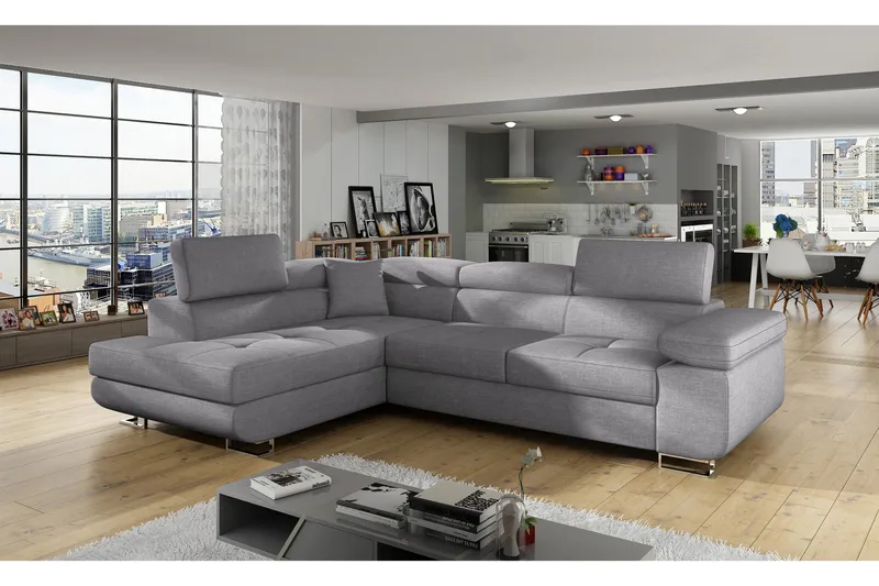 Bobis 4-sits Bäddsoffa m. Schäslong, Ljusgrå