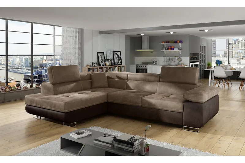 Bobis Djup Bäddsoffa med Schäslong Vänster 275 cm, Brun
