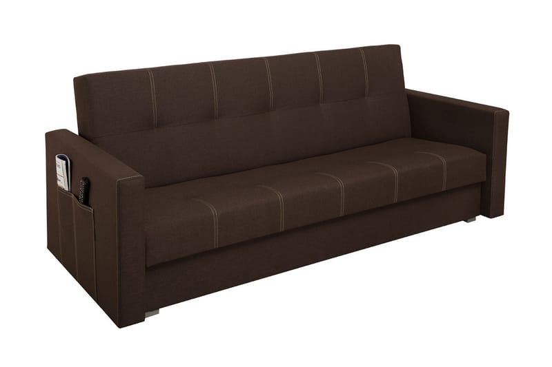 Bona 3-sits Rektangulär Längsbäddad Bäddsoffa 115x190 cm med Förvaring i Tyg, Brun