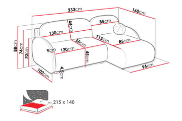 Carve 2-sits Vänstervänd L-formad Bäddsoffa med Divan och Schäslong i Tyg - Rosa - Möbler - Soffa - Bäddsoffa