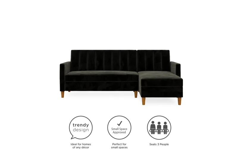 Celine 3-sits Divanbäddsoffa Sammet/Svart - Dorel Home - Möbler - Soffa - Bäddsoffa - Bäddsoffa divan