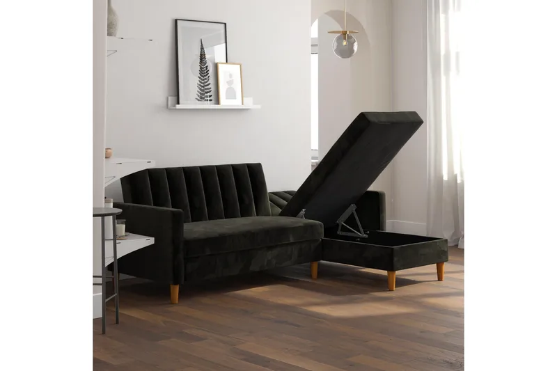 Celine 3-sits Divanbäddsoffa Sammet/Svart - Dorel Home - Möbler - Soffa - Bäddsoffa - Bäddsoffa divan