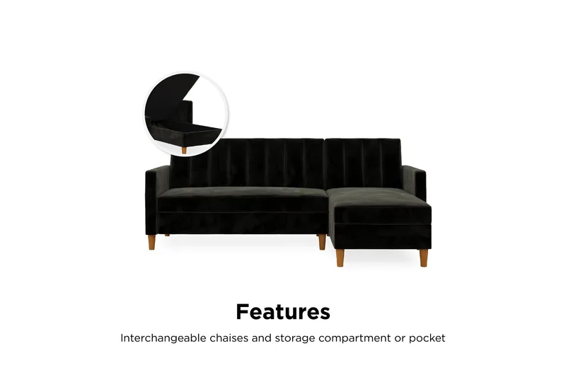 Celine 3-sits Divanbäddsoffa Sammet/Svart - Dorel Home - Möbler - Soffa - Bäddsoffa - Bäddsoffa divan