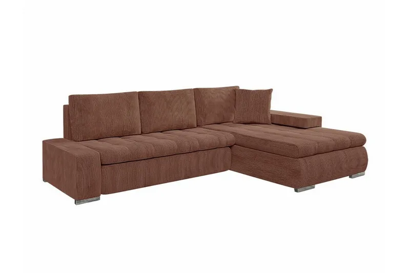 Cerys 3-sits Höger L-formad Hörnbäddsoffa i Tyg, Brun