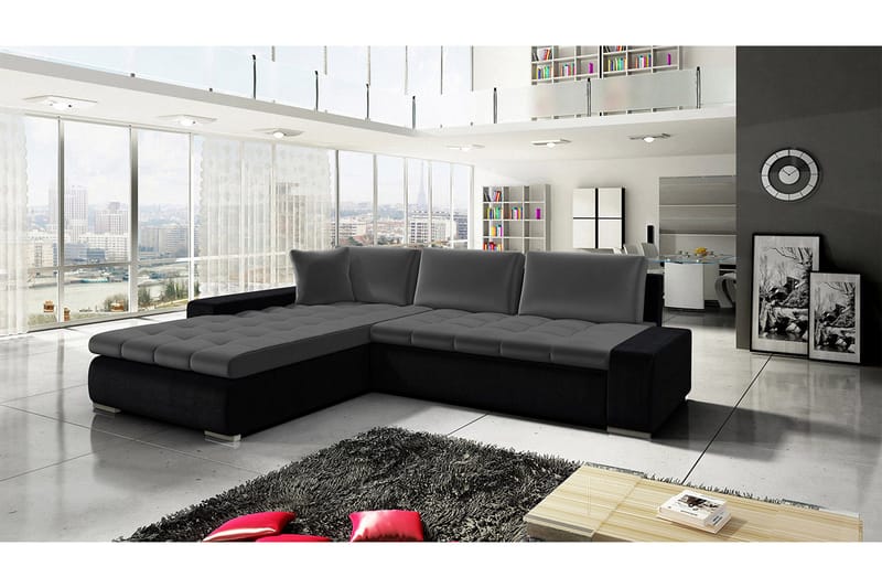 Cerys Bäddbar Hörnsoffa Universal 140x252 cm med Förvaring i Sammet - Grå - Möbler - Soffa - Bäddsoffa