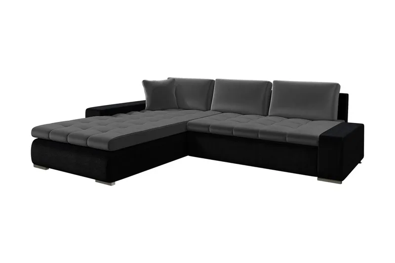 Cerys Bäddbar Hörnsoffa Universal 140x252 cm med Förvaring i Sammet, Grå
