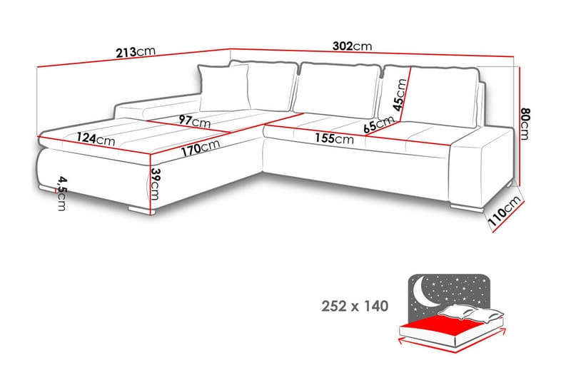 Cerys Bäddbar Hörnsoffa Universal 140x252 cm med Förvaring i Sammet - Grå - Möbler - Soffa - Bäddsoffa