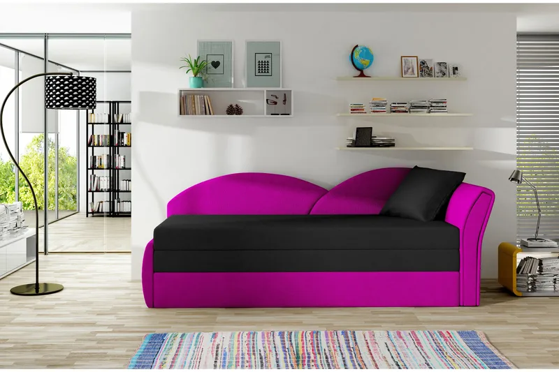 Chasidi 2-sits Bäddsoffa Höger, Svart/Rosa