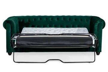 Chesterfield Lyx 3-sits Framåtbäddad bäddsoffa i sammet - Grön - Möbler - Soffa - Bäddsoffa