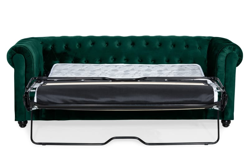 Chesterfield Lyx 3-sits Framåtbäddad bäddsoffa i sammet - Grön - Möbler - Soffa - Bäddsoffa