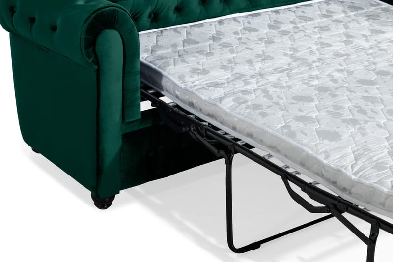 Chesterfield Lyx 3-sits Framåtbäddad bäddsoffa i sammet - Grön - Möbler - Soffa - Bäddsoffa