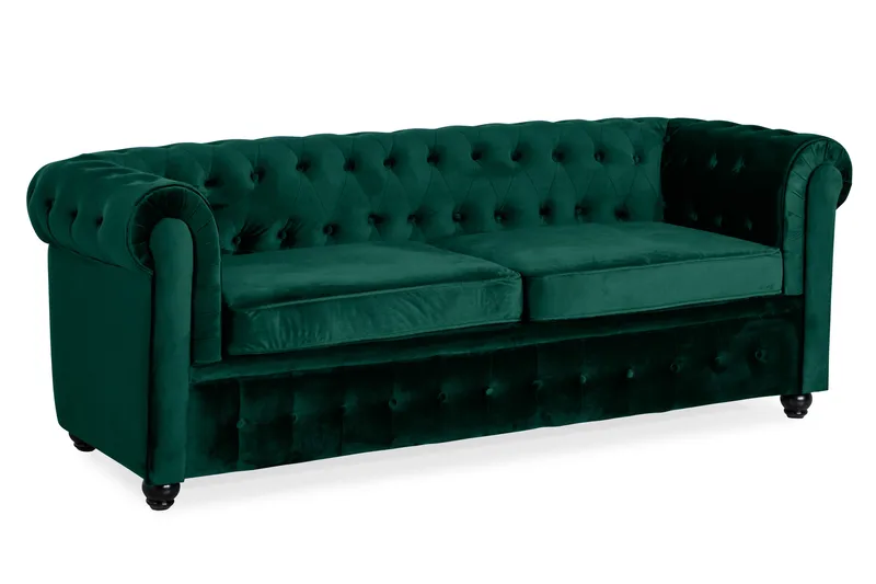 Chesterfield Lyx 3-sits Framåtbäddad bäddsoffa i sammet - Grön - Möbler - Soffa - Bäddsoffa