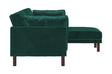 Clair 3-sits Bäddsoffa med Schäslong Ställbar Sammet/Grön/Tr - Dorel Home - Möbler - Soffa - Bäddsoffa - Bäddsoffa divan