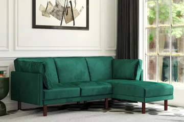 Clair 3-sits Bäddsoffa med Schäslong Ställbar Sammet/Grön/Tr - Dorel Home - Möbler - Soffa - Bäddsoffa - Bäddsoffa divan