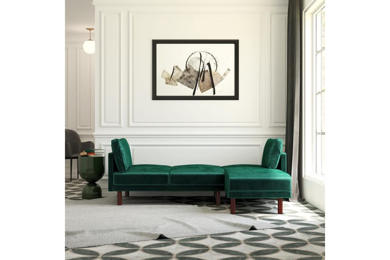 Clair 3-sits Bäddsoffa med Schäslong Ställbar Sammet/Grön/Tr - Dorel Home - Möbler - Soffa - Bäddsoffa - Bäddsoffa divan