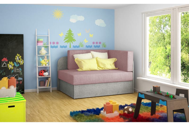 Crenviz 1-sits Kompakt Längsbäddad Bäddsoffa 73x166 cm i Tyg, Rosa|Grå