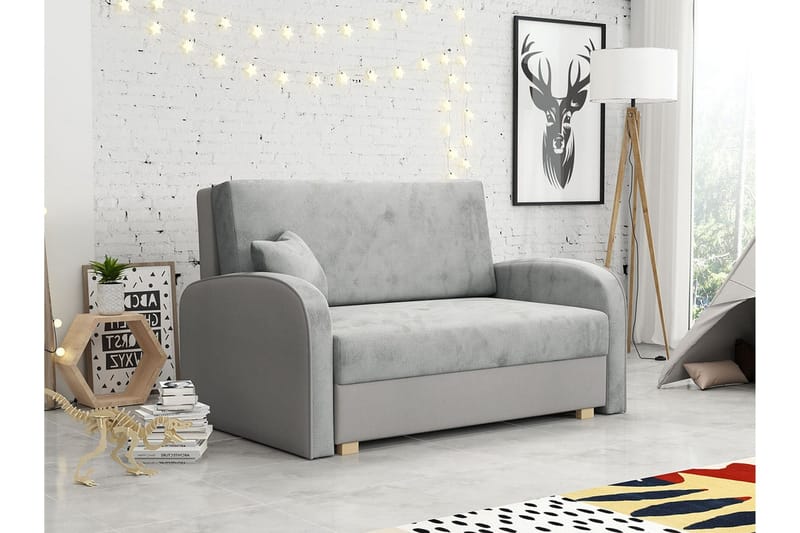 Denegal 2-sits Framåtbäddad Bäddsoffa 112x196 cm med Förvaring i Sammet - Grå - Möbler - Soffa - Bäddsoffa