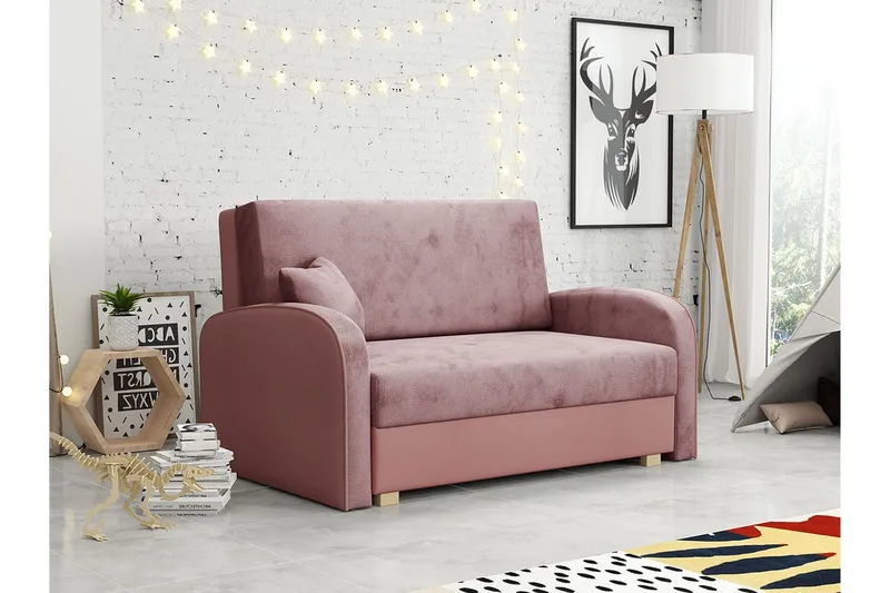 Denegal 2-sits Framåtbäddad Bäddsoffa 112x196 cm med Förvaring i Sammet - Rosa - Möbler - Soffa - Bäddsoffa
