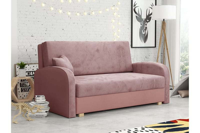 Denegal 2-sits Framåtbäddad Bäddsoffa 132x196 cm med Förvaring i Sammet - Rosa - Möbler - Soffa - Bäddsoffa