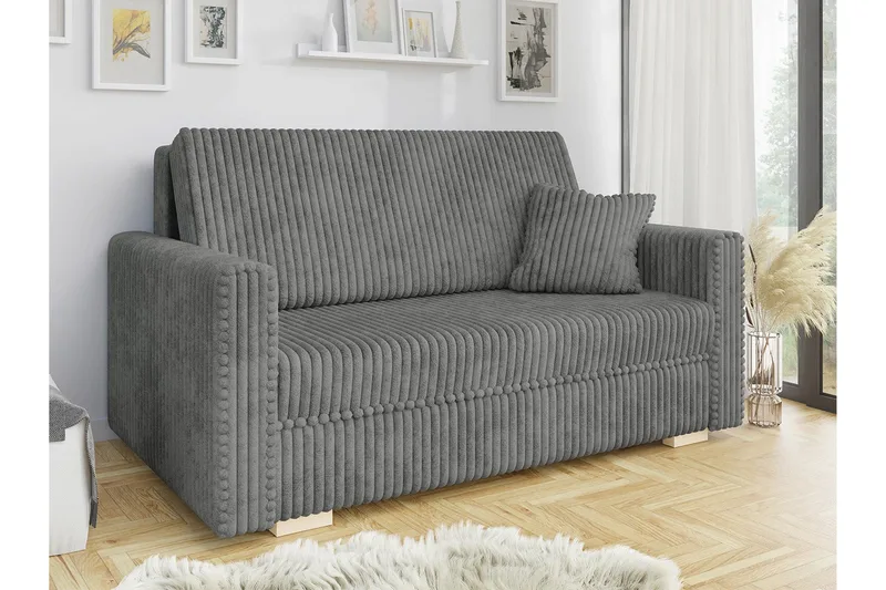 Denegal 2-sits liten bäddsoffa i Plysch - Grå - Möbler - Soffa - Bäddsoffa