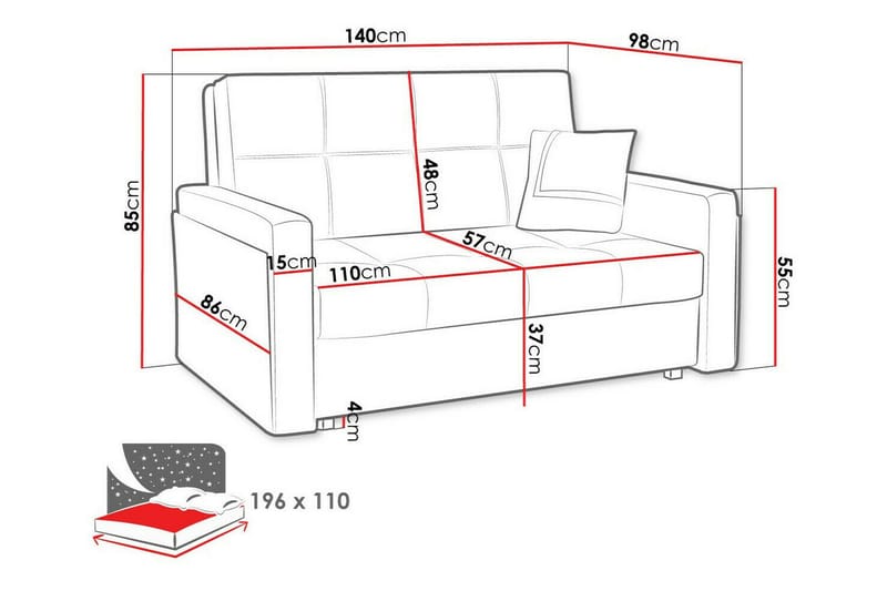 Denegal 2-sits Utdragbar Bäddsoffa med Förvaring och Knappsydd Rygg i Tyg - Grön - Möbler - Soffa - Bäddsoffa