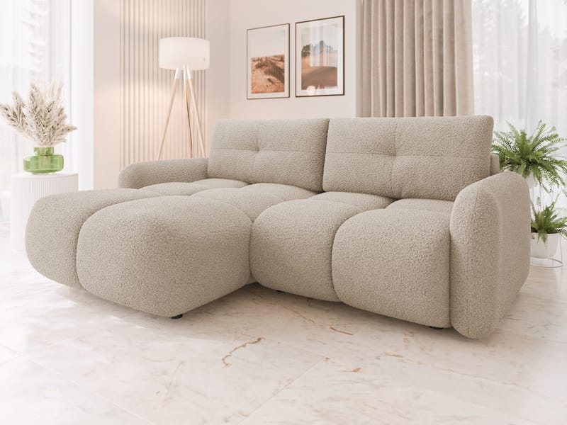 Durven 3-sits Vänster Bäddsoffa med Förvaring i Bouclé - Beige - Möbler - Soffa - Bäddsoffa