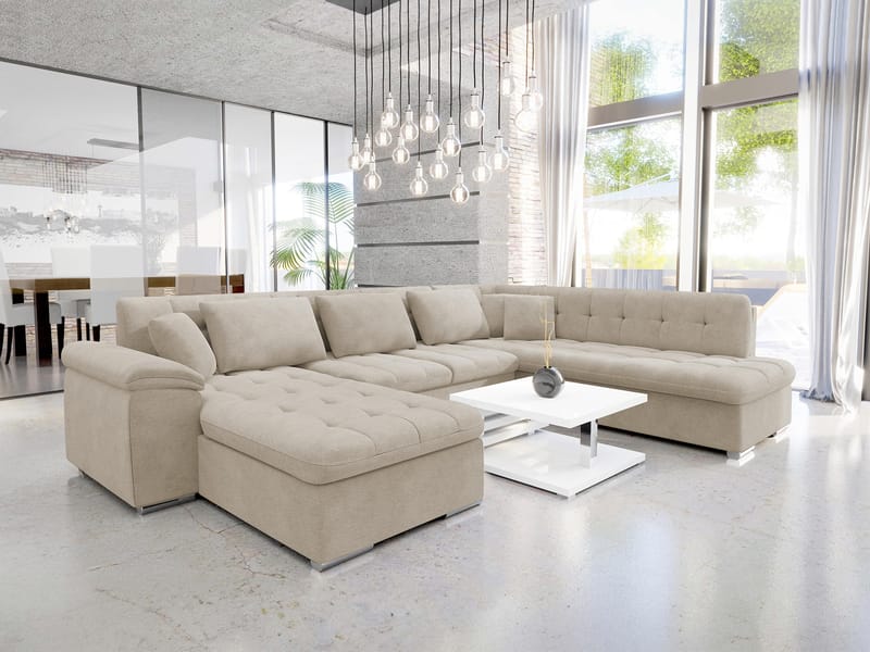 Dynir 6-sits Högervänd U-formad Bäddsoffa 125x290 cm med Förvaring i Tyg - Beige - Möbler - Soffa - Bäddsoffa