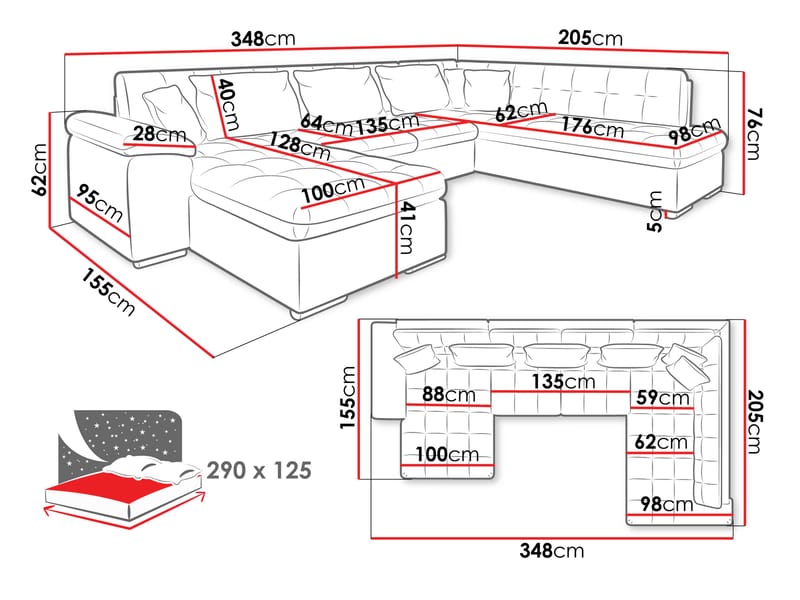 Dynir 6-sits Vänstervänd U-formad Bäddsoffa 125x290 cm med Förvaring i Tyg - Gul - Möbler - Soffa - Bäddsoffa
