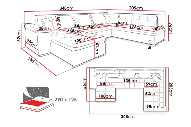 Dynir Bäddsoffa m. Divan och Schäslong 5-sits - Grön - Möbler - Soffa - Bäddsoffa