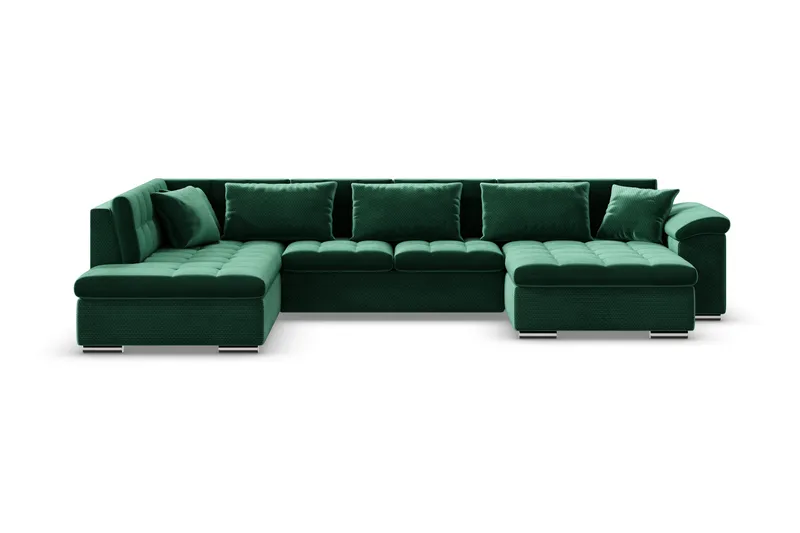 Dynir Högervänd U-formad Bäddsoffa 125x290 cm med Förvaring i Sammet, Grön