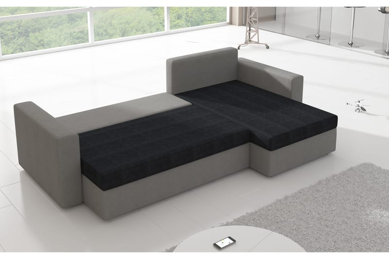 Eguino 3-sits Vänster Hörnbäddsoffa 125x195 cm med Förvaring i Tyg - Mellangrå - Möbler - Soffa - Bäddsoffa