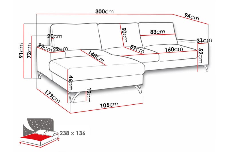 Emet Bäddsoffa med Divan 3-sits - Ljusbrun - Möbler - Soffa - Bäddsoffa
