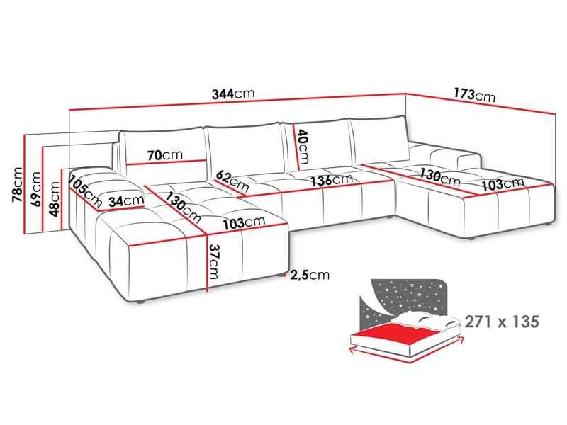Falor 5-sits U-formad bäddsoffa - grå - Möbler - Soffa - Bäddsoffa