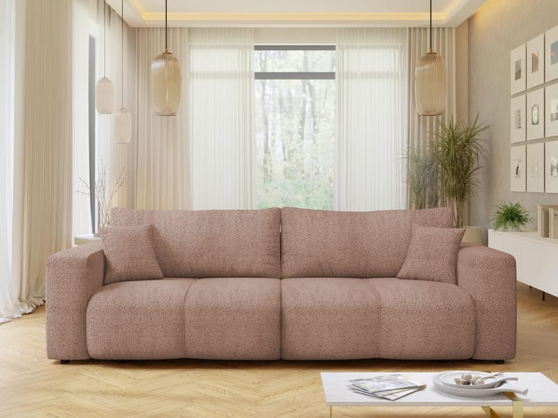 Flo 3-sits Kubisk Bäddsoffa med Förvaring i Bouclé - Brun - Möbler - Soffa - Bäddsoffa