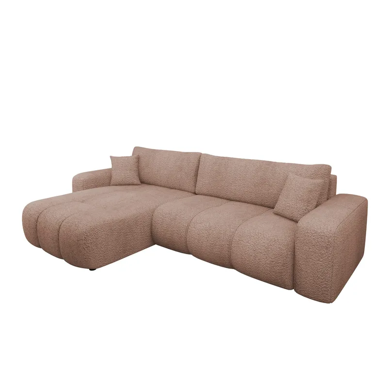 Flo 3-sits Vänster L-formad Bäddsoffa 125x230 cm med Förvaring i Boucle, Brun