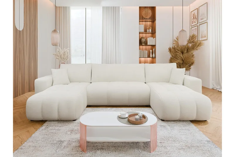 Flo Bäddsoffa Dubbeldivan 4-sits i Plysch - Vit - Möbler - Soffa - Bäddsoffa - Bäddsoffa divan