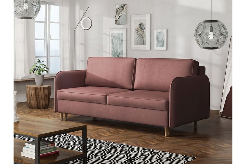 Gaja 2-sits Bäddsoffa Rundade Armstöd i Tyg - Rosa - Möbler - Soffa - Bäddsoffa